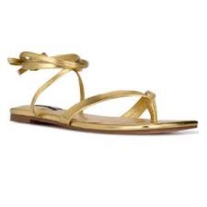 Nine West "News" Ankle Wrap Flat Sandals - Gold Metallic - Size 8.5 - NWB